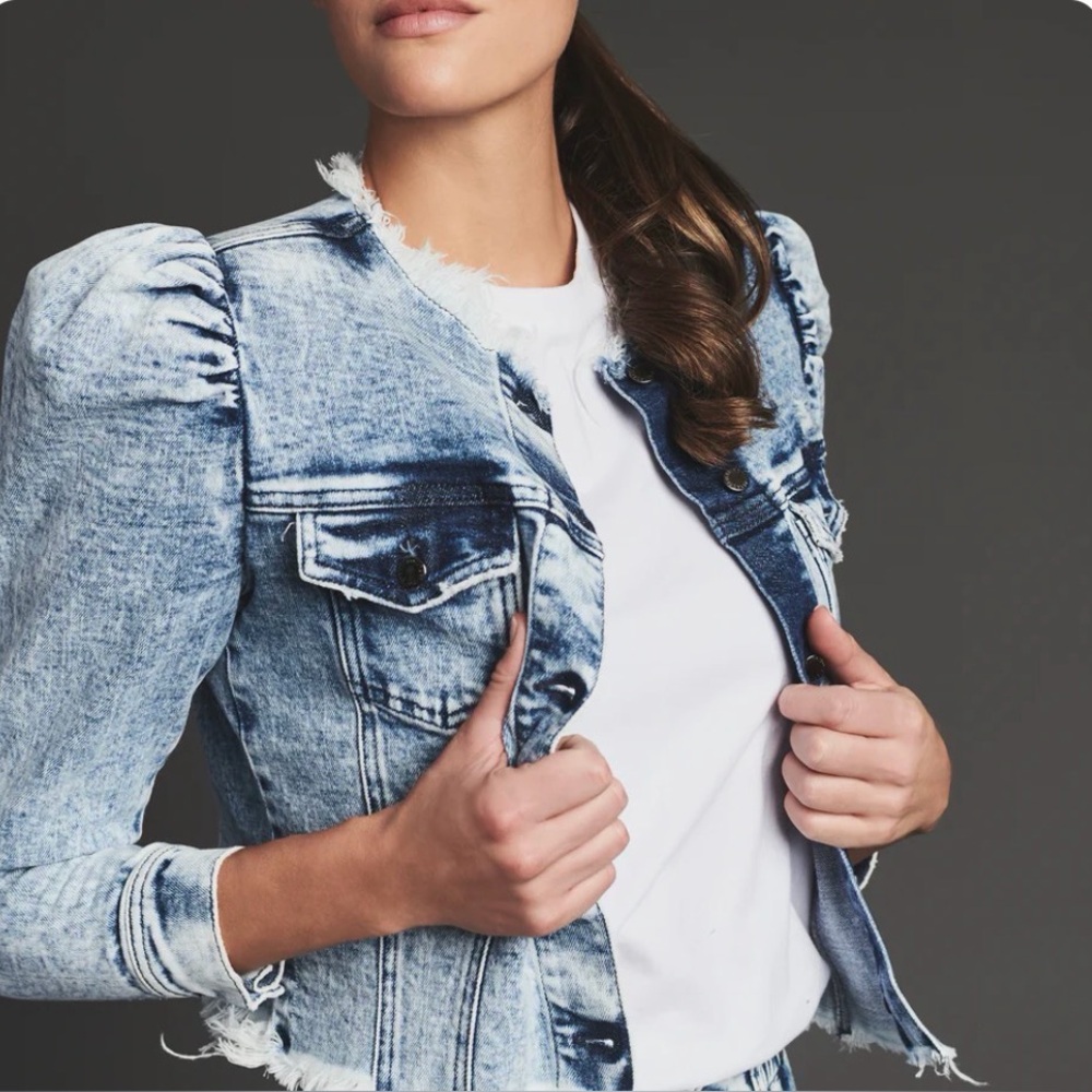 Retrofete Acid-Wash Blue Puff-Sleeve Denim Jacket